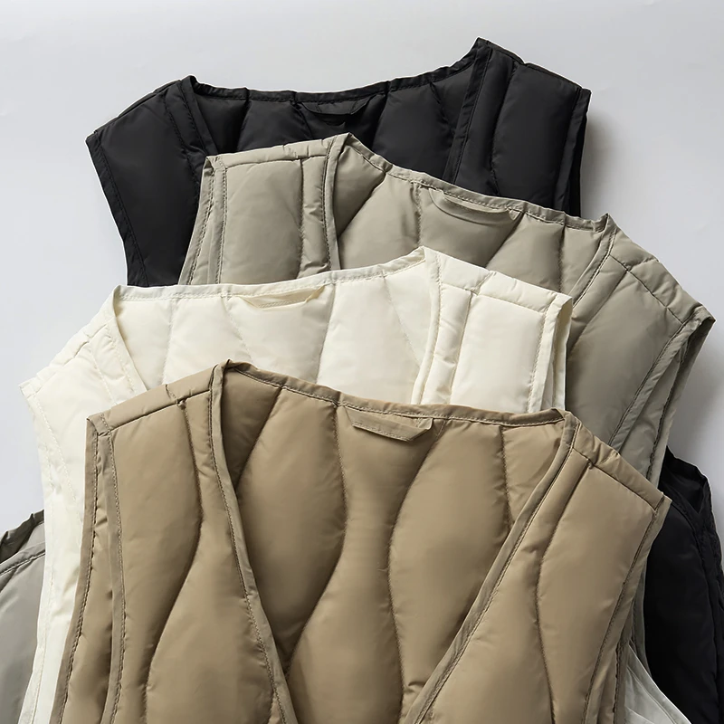 北方鹿 轻量化保暖白鹅绒秋冬V领绗线无袖内搭外穿鹅绒马甲W9153