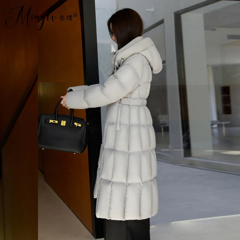 高端长款过膝女士收腰修身羽绒服女加厚女装外套2025冬羽绒衣