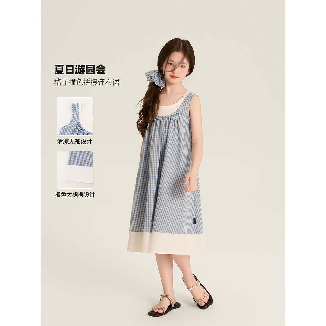 Amybaby女童连衣裙夏季2025新款夏日园游会无袖撞色格子背心裙