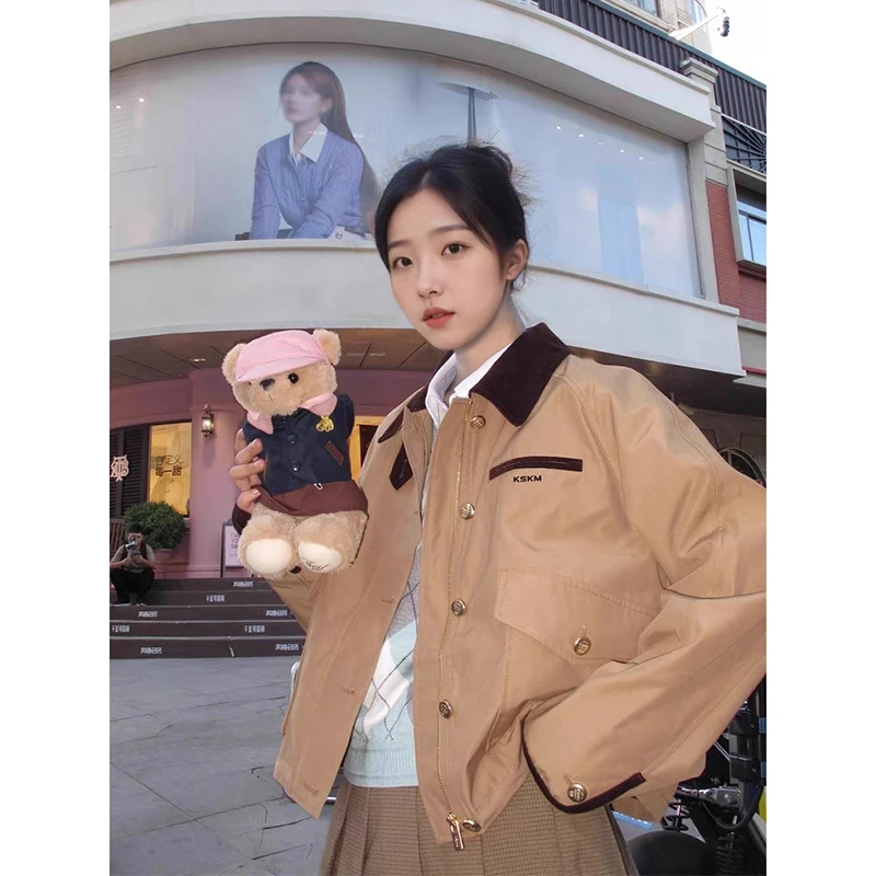 LDAB卡其色翻领外套女2025秋季新款美式复古百搭休闲露丝同款夹克