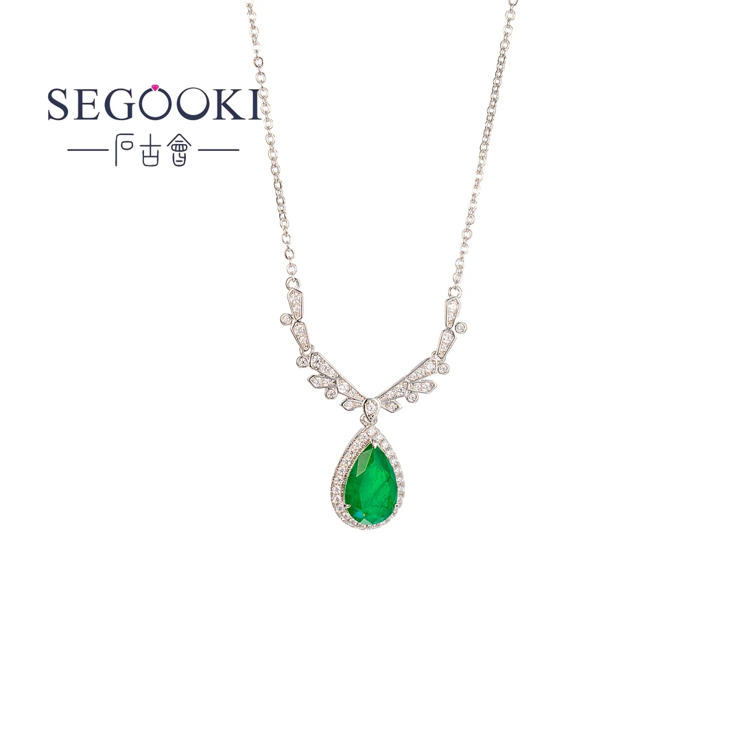 SEGOOKI【INS】绿色之心v型水滴项链-S067