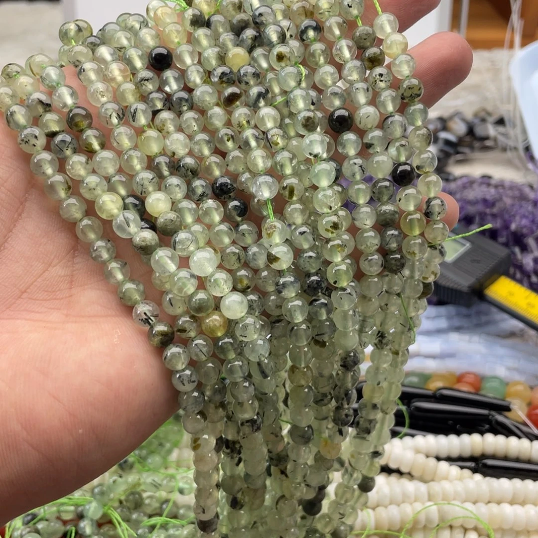合金玛瑙/玉髓珠宝半成品一条装卡6mm葡萄石发晶圆珠