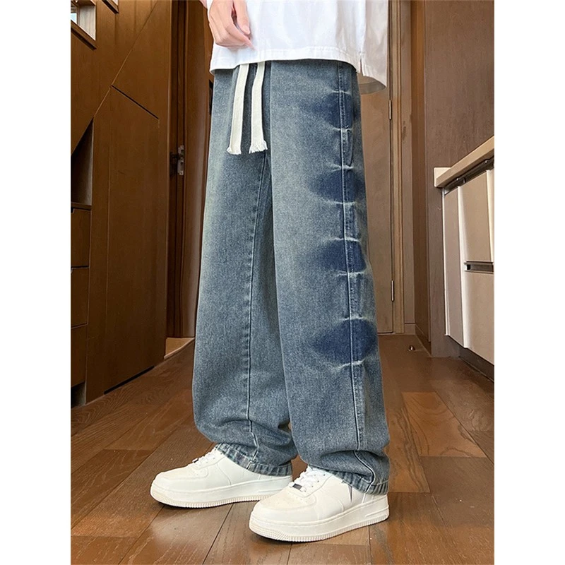 美式复古春秋季新款牛仔长裤子男13学生宽松直筒休闲裤15岁大童潮