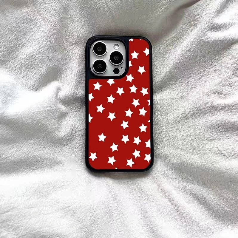 新款韩风3246复古红星星适用苹果16/15/华为/vivo/小米/荣手机壳