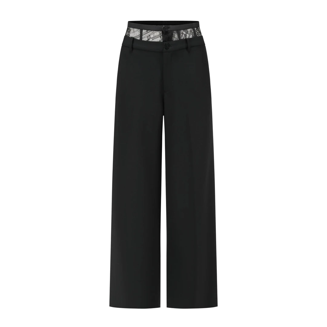 ELVIS.CHEUNG蒋云開運25春夏新品精纺蕾丝鱼骨腰头阔腿裤显瘦