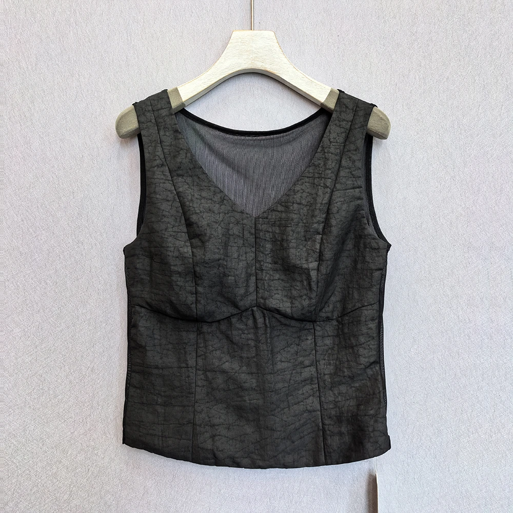 古韵蚕物【6062】香云纱龟裂纹100%桑蚕丝吊带背心