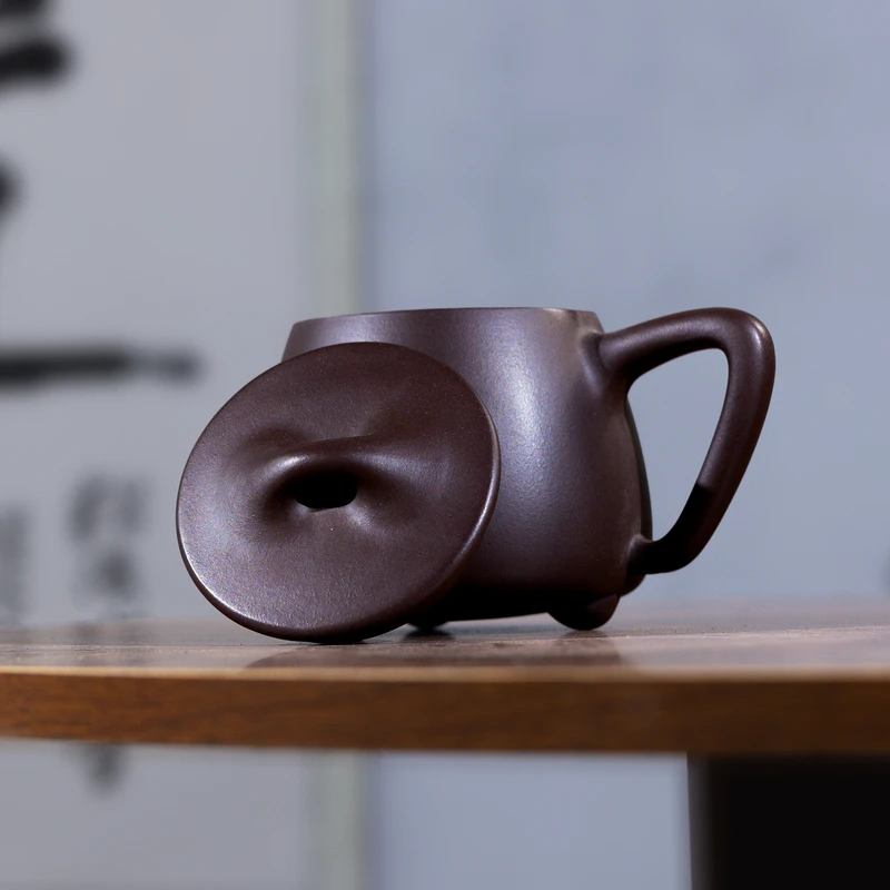 桃源《石瓢》500cc老紫泥紫砂天青大容量办公杯家用纯手工黑金