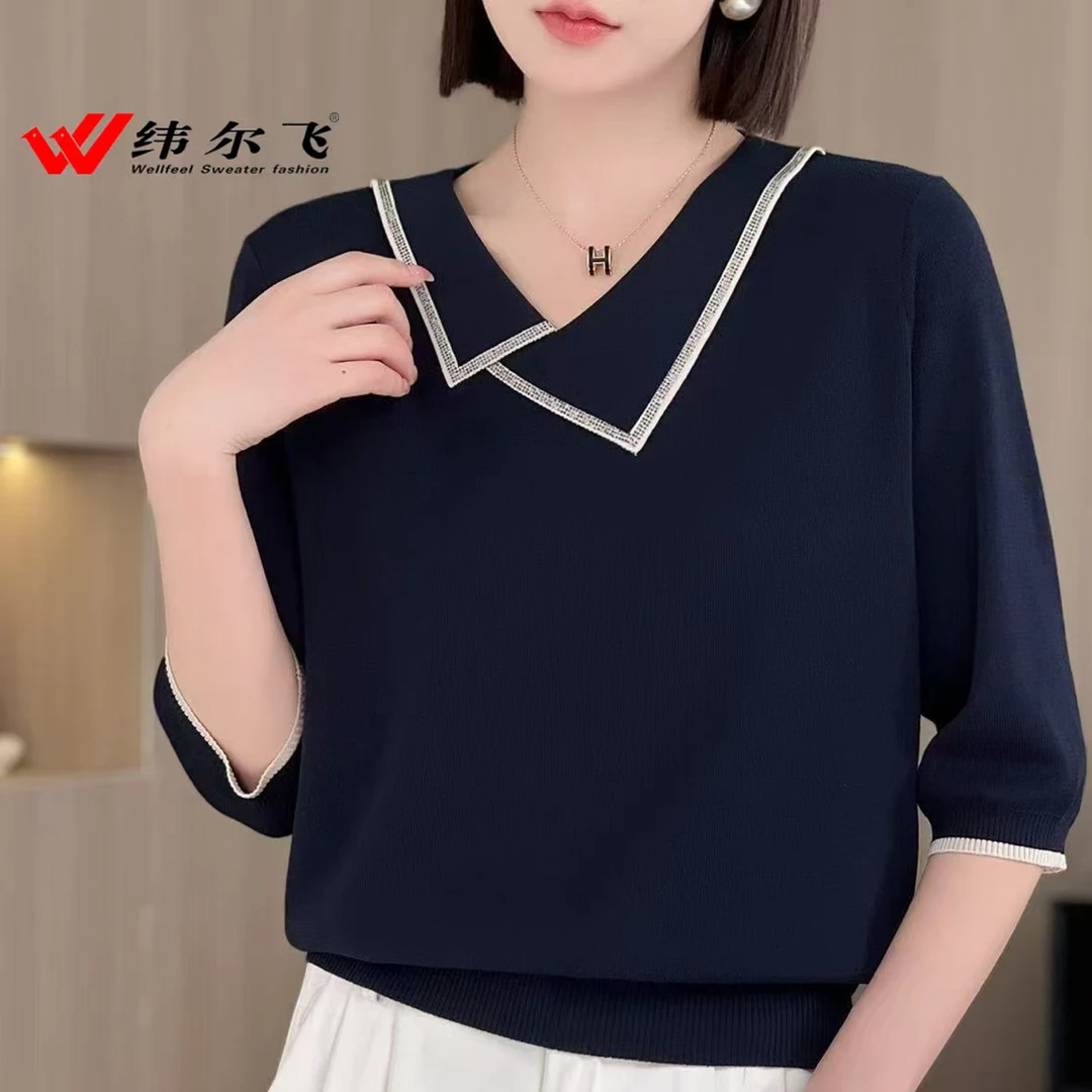 【纬尔飞】2025早秋新款套头宽松八分袖不等式设计感时尚显瘦百搭