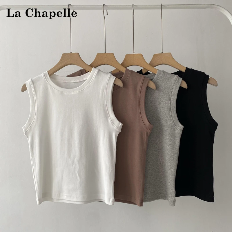 拉夏贝尔夏季弹力修身显瘦圆领打底衫女无袖T恤洋气背心上衣