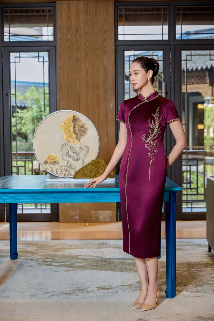 朱紫褕170277深酒红旗袍六礼慕天姿喜婆婆喜妈妈婚宴礼服旗袍高贵