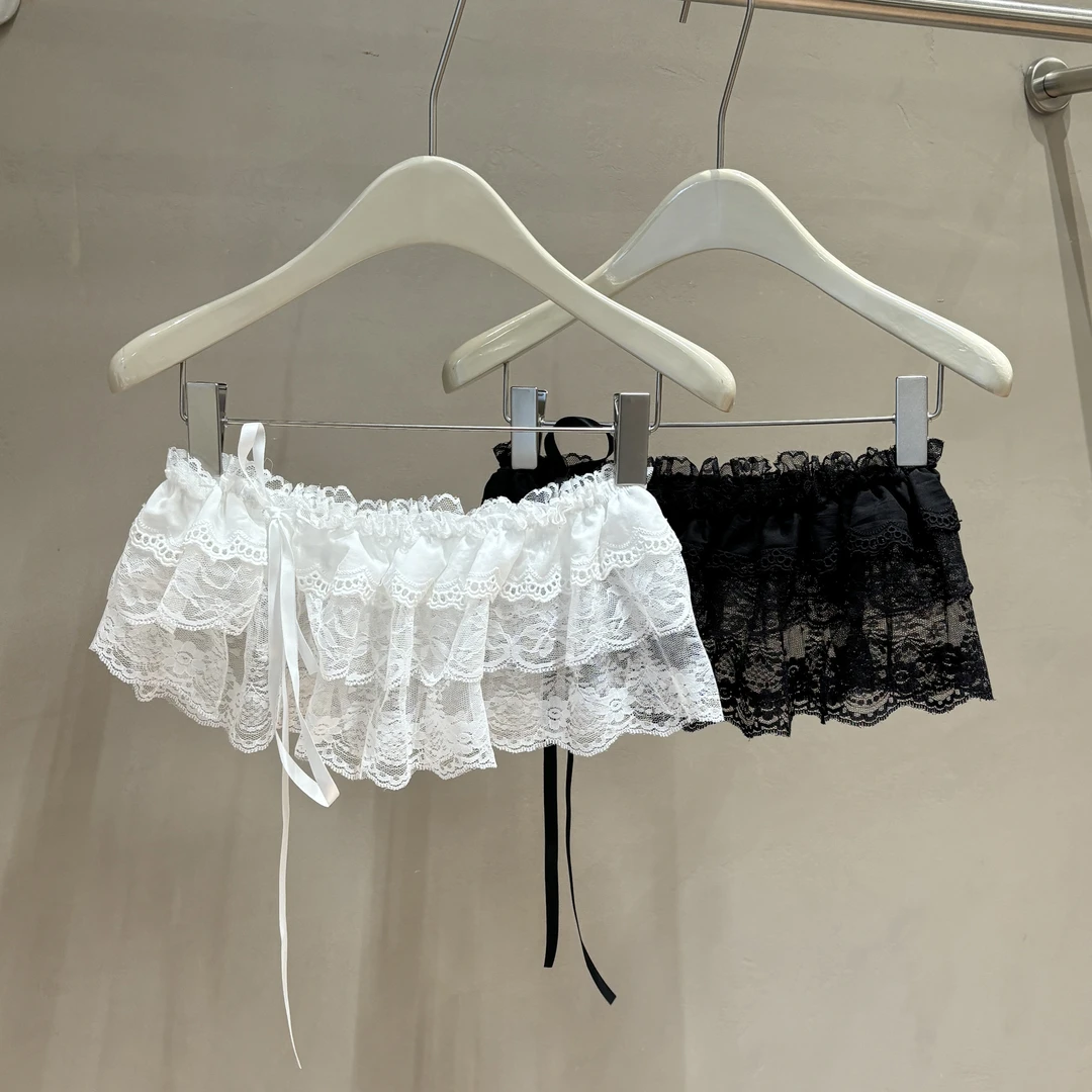 韩系高级蕾丝屁帘女春夏季2025新款蛋糕裙帘花边叠穿下摆白色罩群