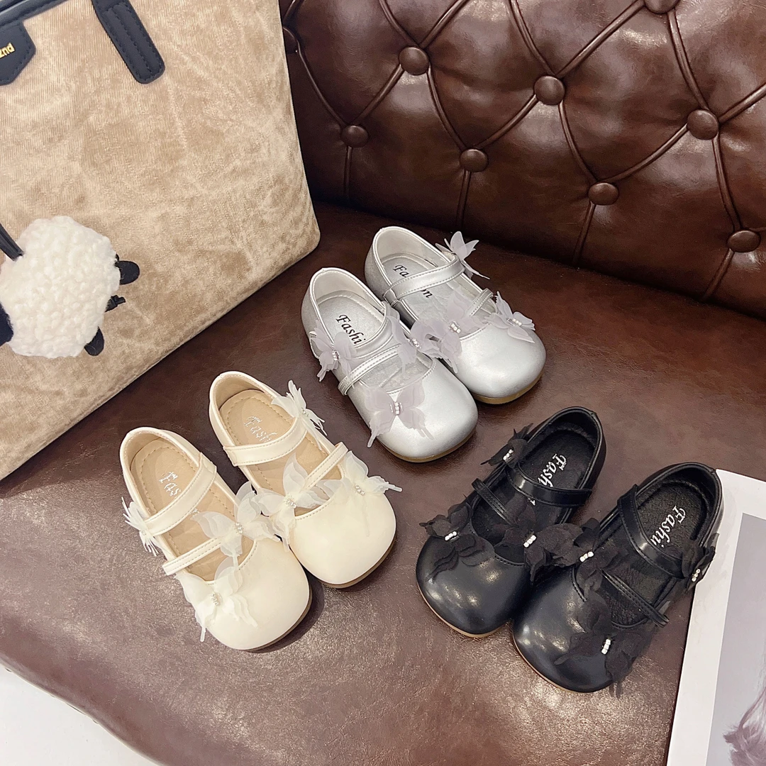 儿童单鞋2025秋季新款韩版女童蝴蝶公主鞋芭蕾风软底浅口小皮鞋