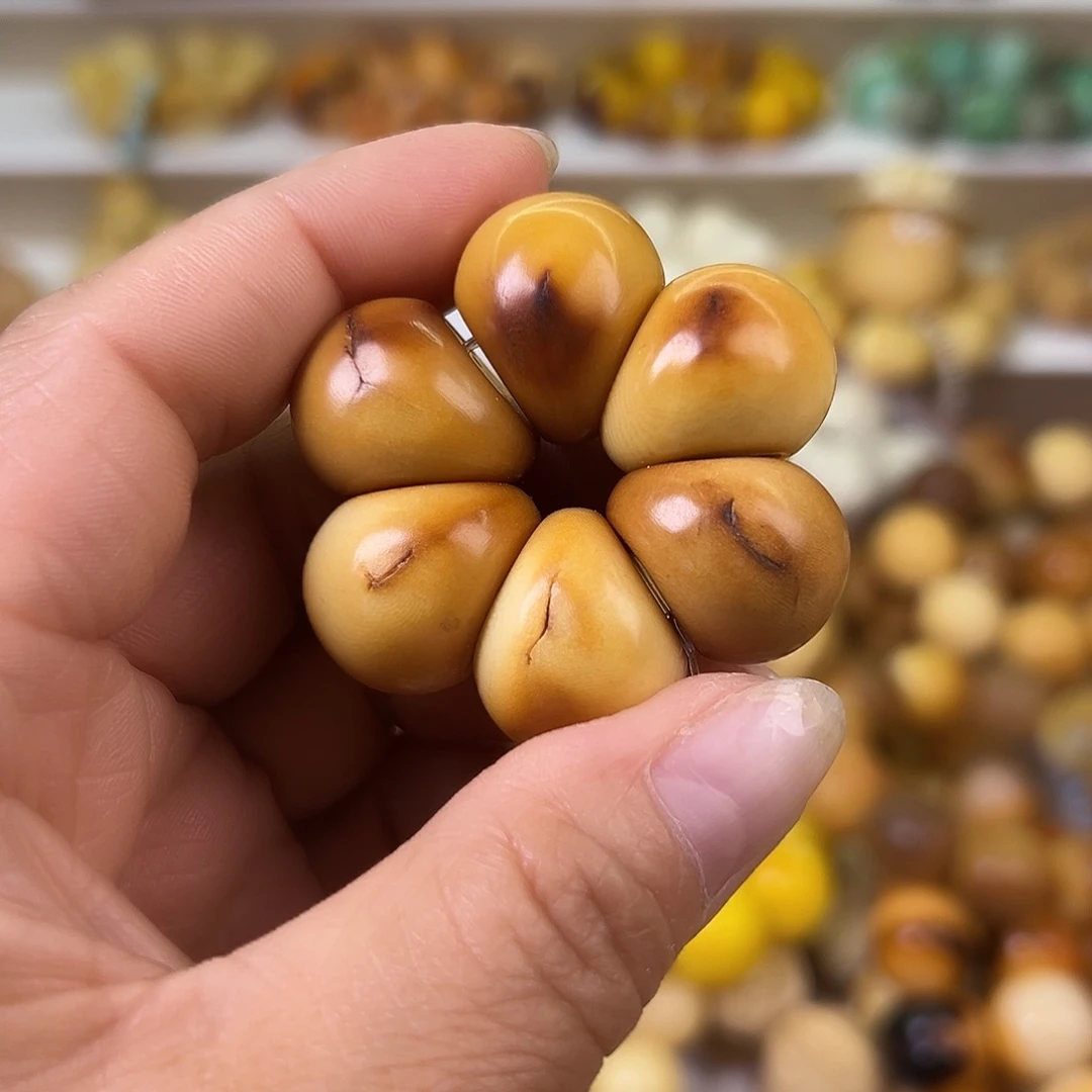 菩提根/象牙果手串瑕疵21炭烧算瓣1个表面有裂
