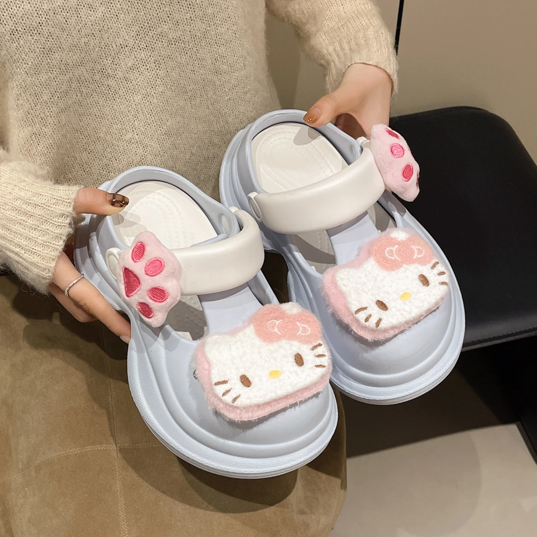 蝴蝶结猫咪洞洞鞋女夏季可爱室内外穿半拖厚底高跟防滑eva凉拖鞋