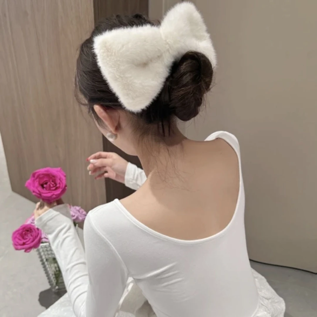 超大毛绒蝴蝶结公主鸭嘴发夹夹