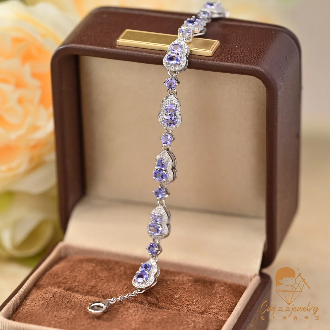 天然坦桑石宝石手链葫芦手链925银轻奢爆闪中式礼物