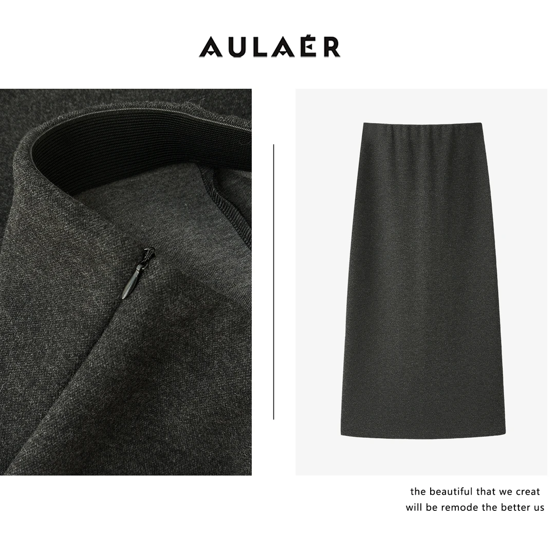 AULAER/澳拉尔【安琳专属】气质开叉侧拉链半身裙ALE451187