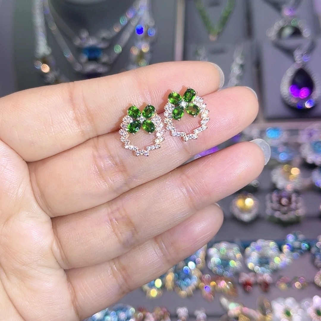 【闪购商品】透辉石耳饰银S925镶嵌