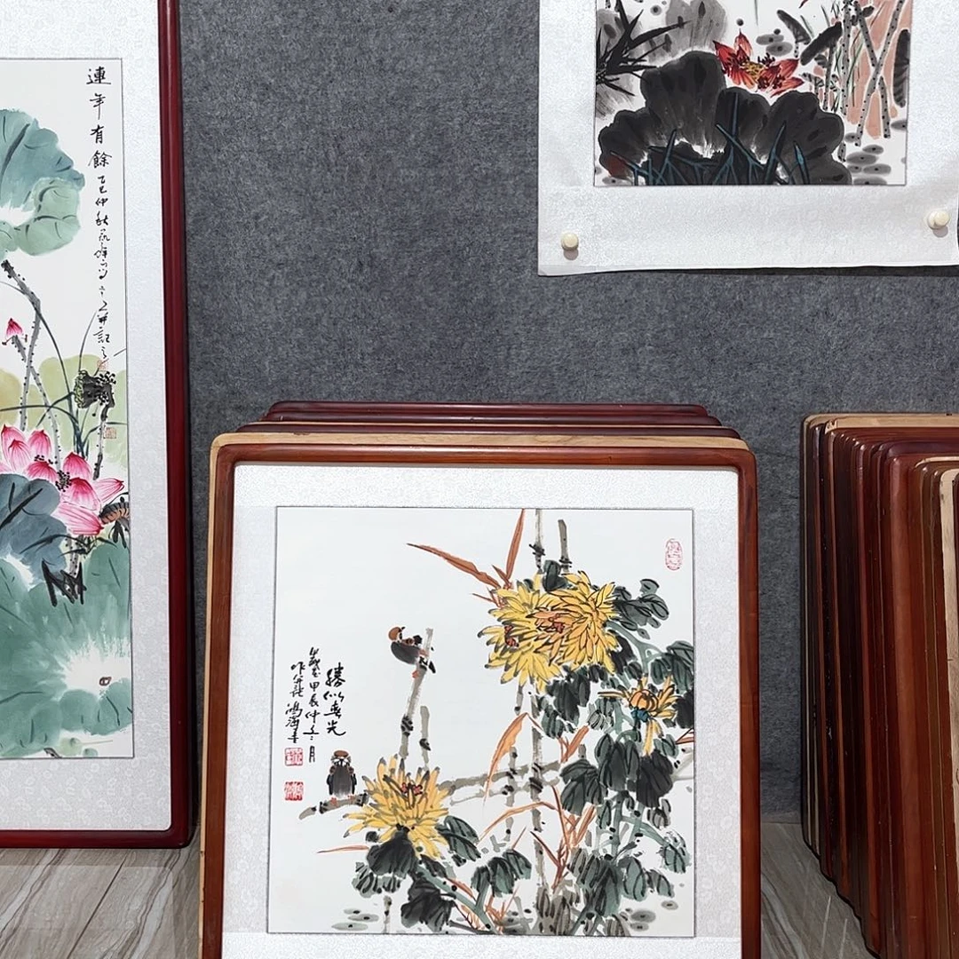 国画书画作品带框63×63