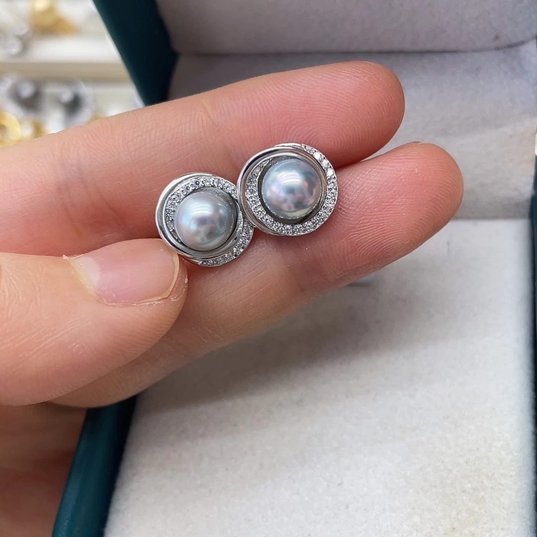 银S925镶嵌海水珍珠耳饰