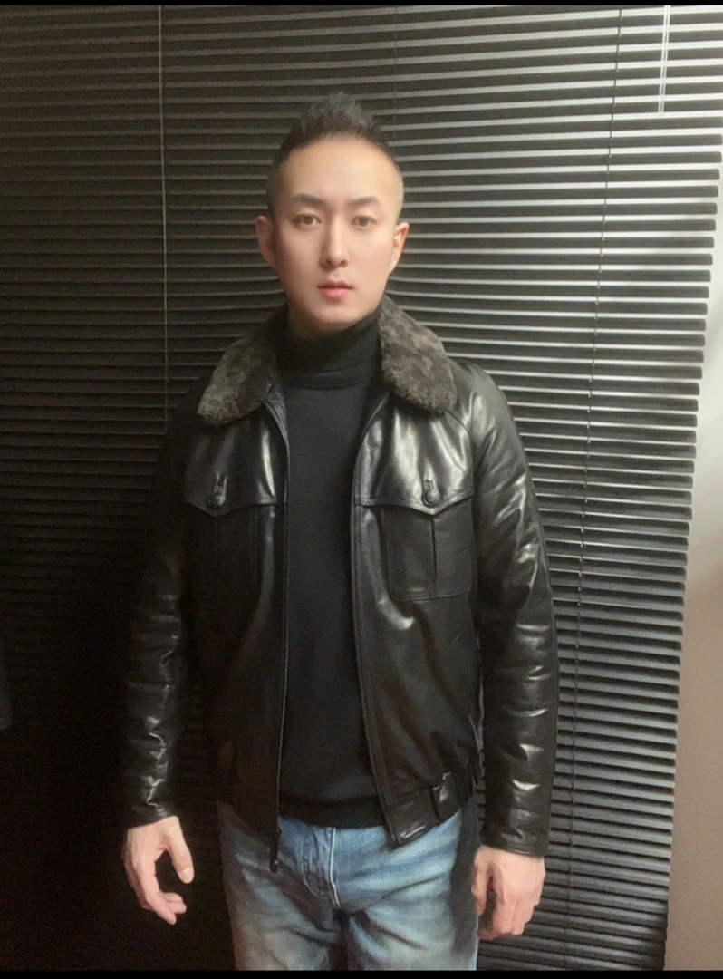 保暖植鞣翻领短款修身型冬季皮衣商务秋冬休闲男士