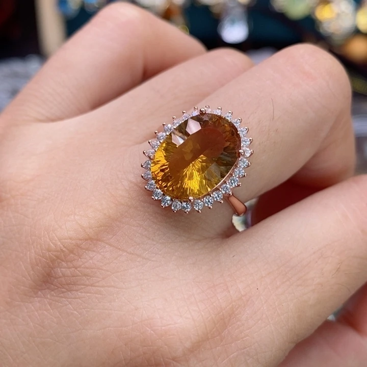 水晶戒指银S925镶嵌天然水晶戒指