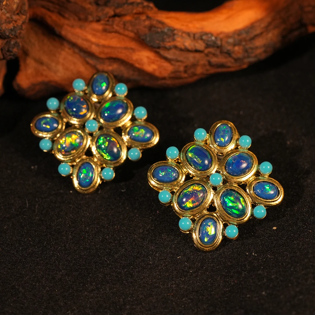 铜合金耳饰 【8474】耳钉 暗夜精灵彩色复古法式精致