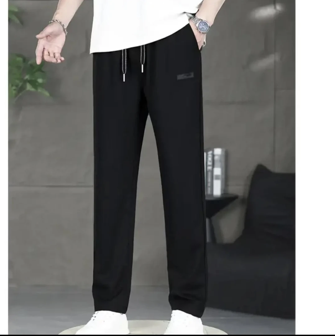 337春夏简约时尚百搭休闲冰丝直筒平角休闲裤