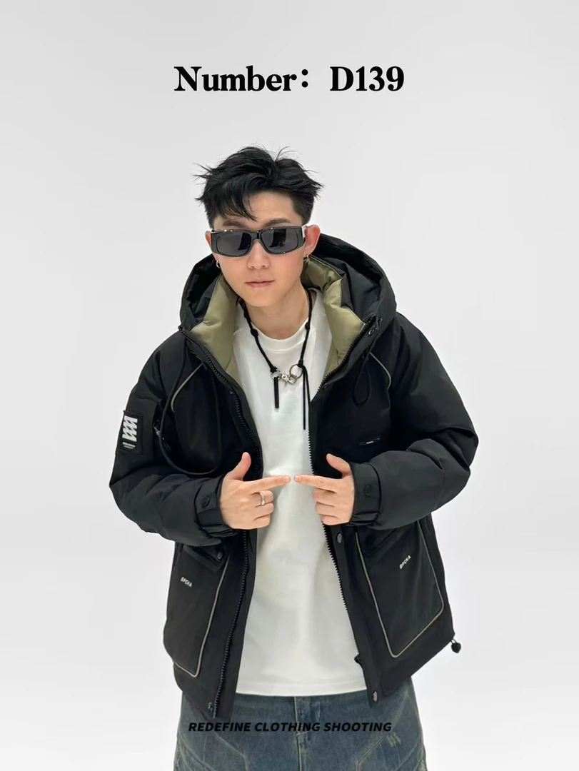 总#保暖冬季宽松潮牌连帽休闲百搭外套D139#