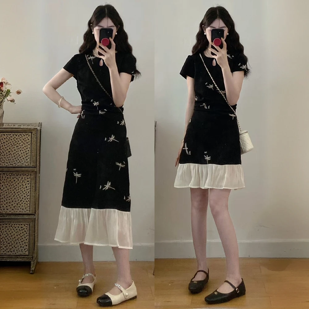 大码女装胖mm国风新中式新款夏季修身气质显瘦减龄遮肉显瘦连衣裙