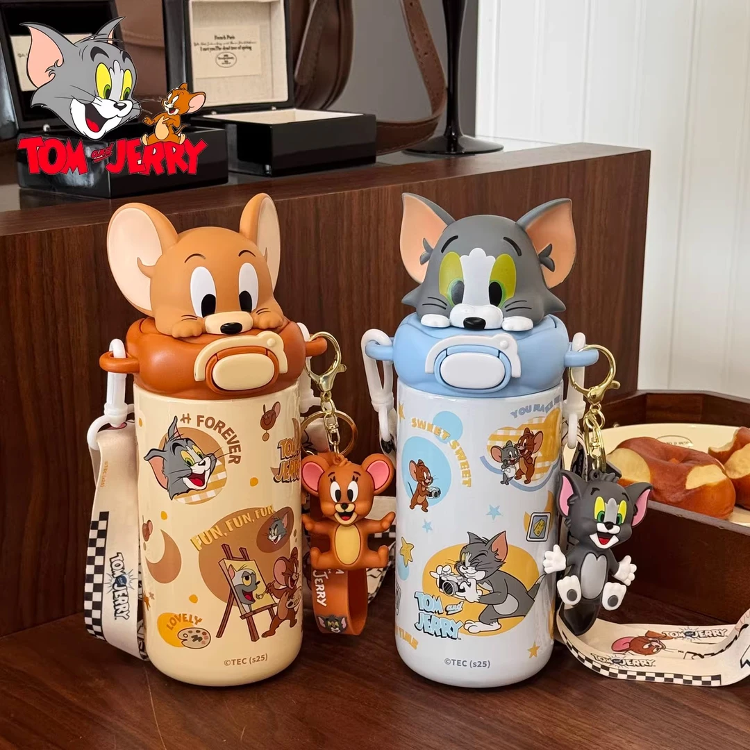 猫和老鼠儿童保温杯女生2025新款高颜值学生上学专用斜跨吸管杯子