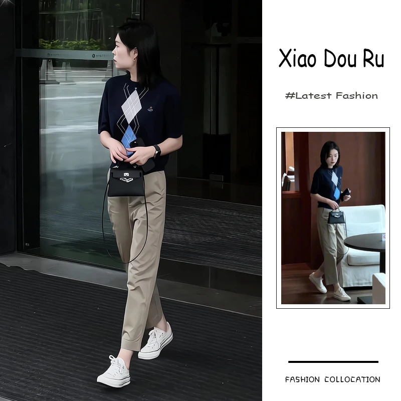 夏季流行穿搭一整套新款2025韩系轻熟风简约短袖上衣休闲裤两件套