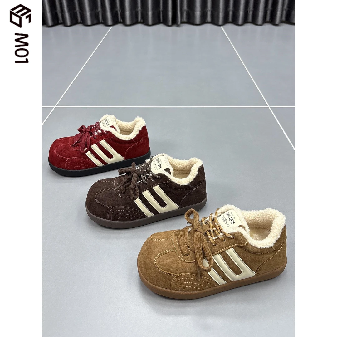 M01加绒德训鞋女款2025秋冬季新款时尚复古厚底加厚保暖休闲棉鞋