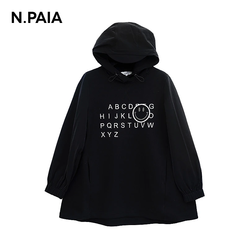 N.Paia恩派雅秋季时尚字母黑色连帽上衣XNJPC5203A