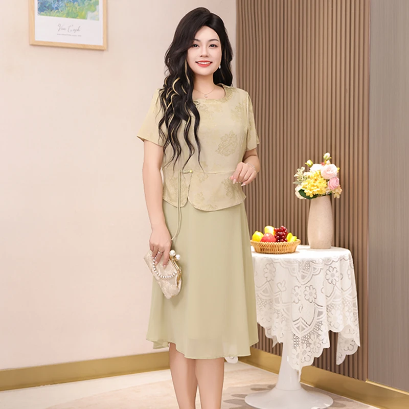 胖mm洋气夏装连衣裙假两件高级感气质高腰显瘦女装新款裙子