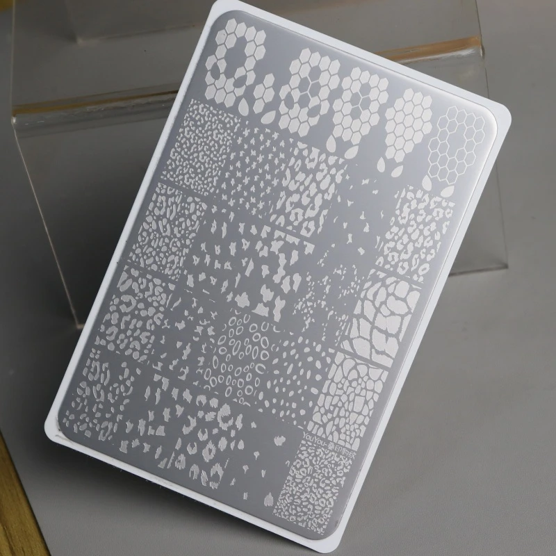 新款磨砂钢板叠印豹纹图案精细唯美模具印花油转印工具美甲