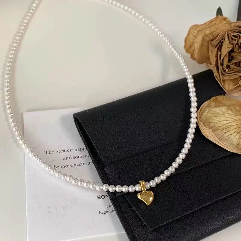 非金属仿珍珠吊坠 巧巧【韩式复古】珍珠爱心气质项链