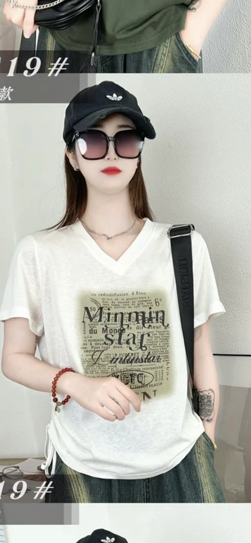 V领薄薄海报抽绳显瘦时尚悠闲女装上衣