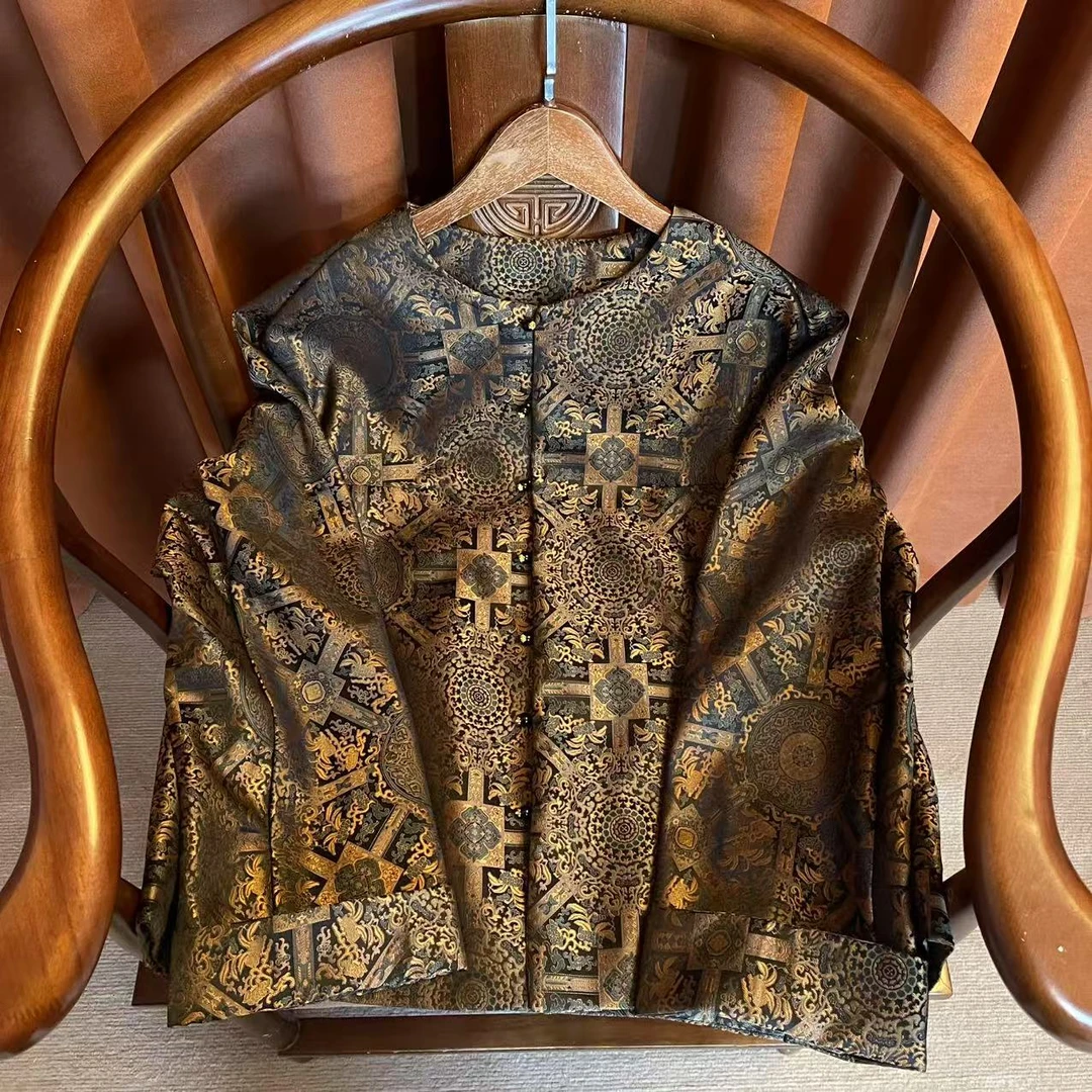 【年轮】新中式透气短短外套印花服装网红重磅设计师中国风气质提花