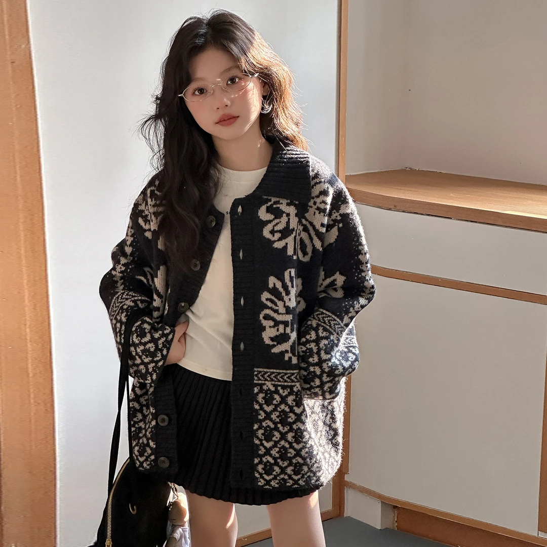 中长款秋冬毛衣外套设计感针织衫休闲慵懒风费尔岛提花毛衣时尚潮