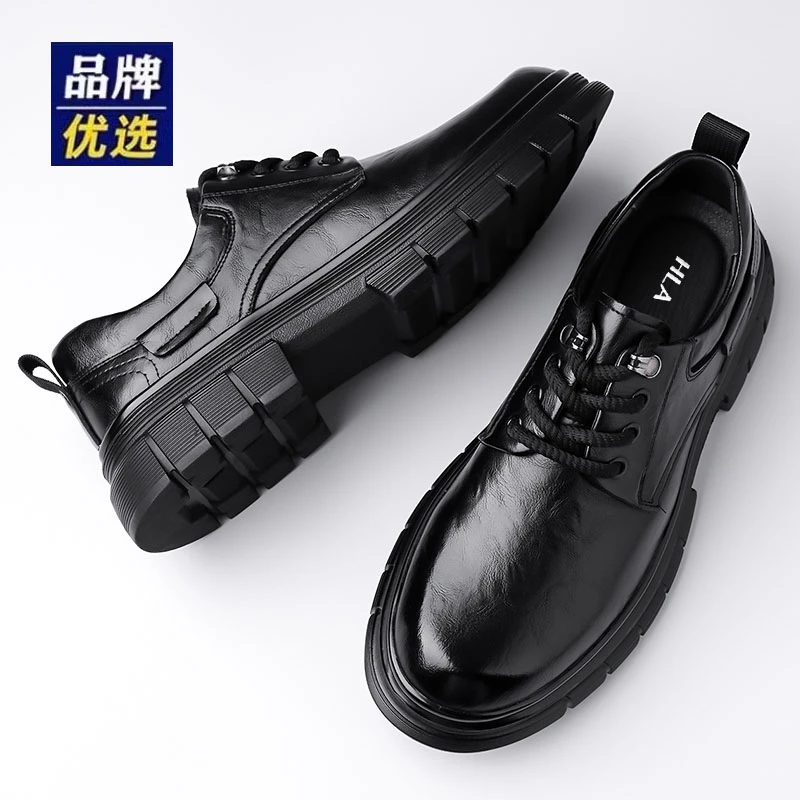 海澜家男鞋秋冬款真皮黑色增高休闲皮鞋低帮厚底英伦大头马丁靴男