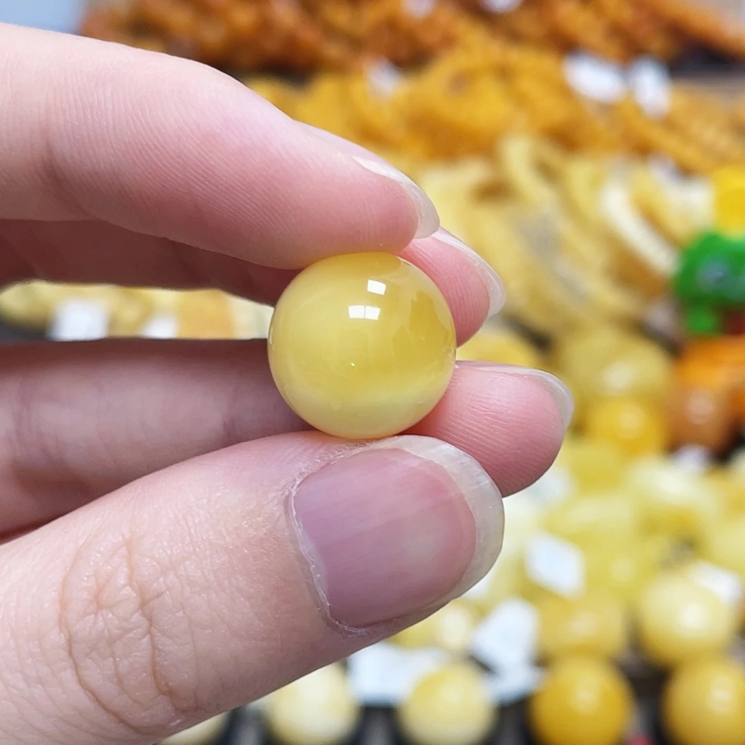 未镶嵌琥珀珠宝奇石圆珠金白溶洞不归圆14.1mm