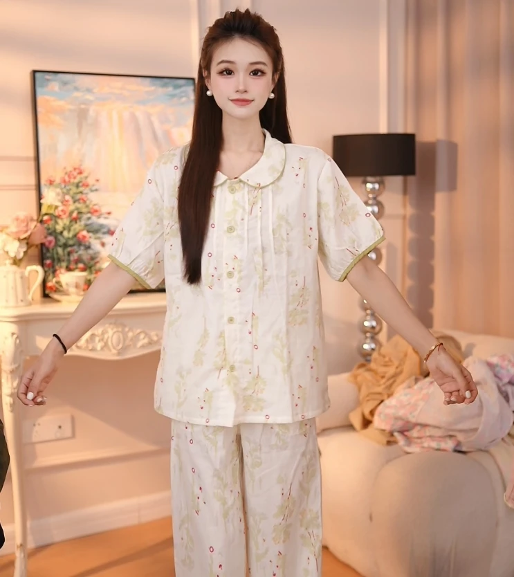 【梨洛】睡衣短袖套装睡衣春夏款透气休闲家居服夏季薄款棉