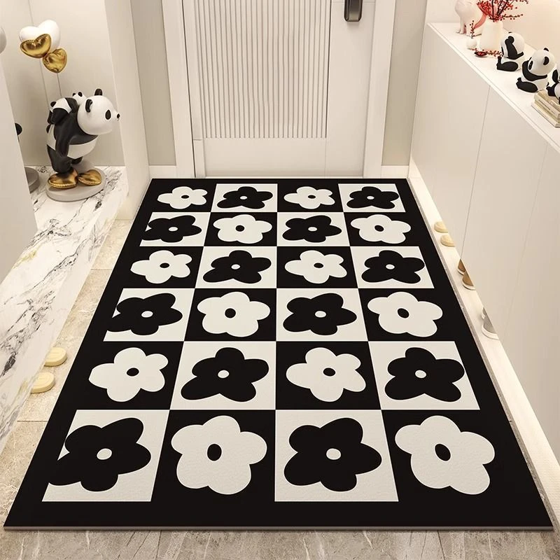 黑白格入户可剪裁好打理耐脏防滑地垫轻奢进门软地垫家用垫子卧室
