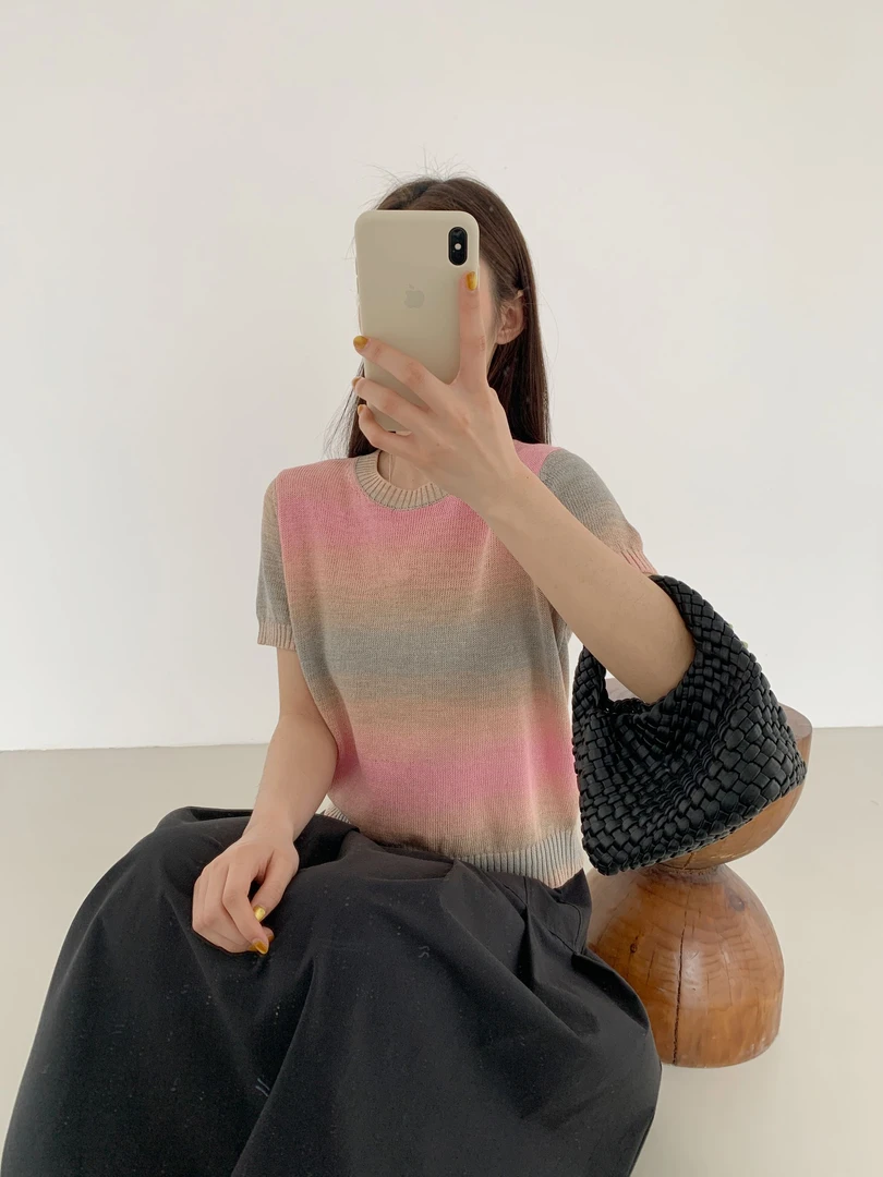 【潘潘.688821】2025年夏新款日本进口和纸高级渐变色短袖针织衫