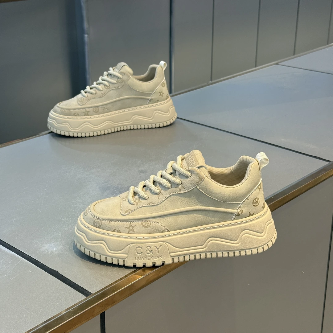 隐形增高6cm男士厚底休闲板鞋2025潮牌秋冬加绒高级感皮面软底鞋