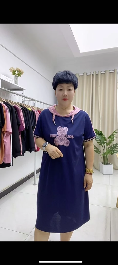 夏季新款大码休闲百搭遮肉显瘦带帽连衣裙34335