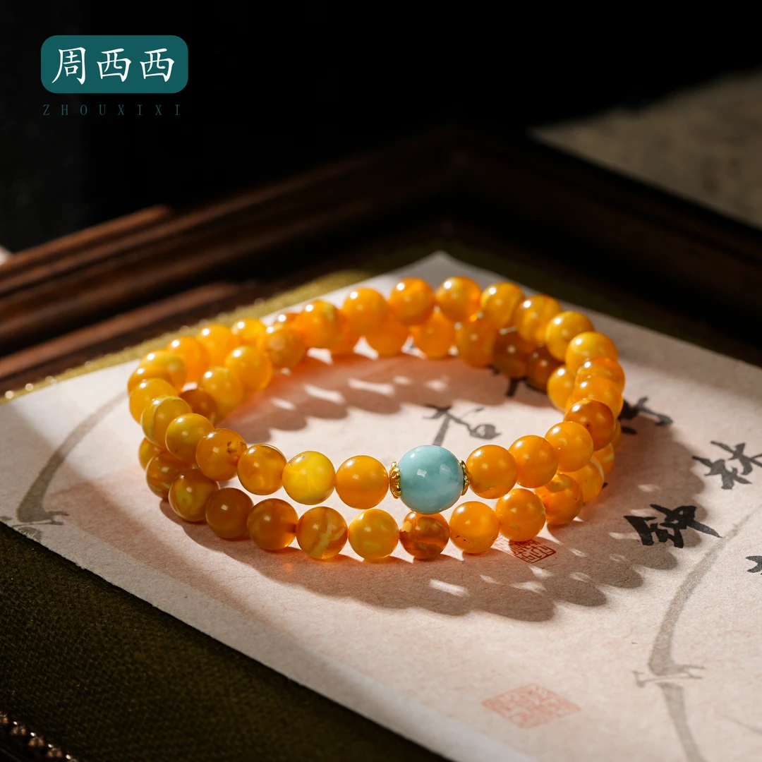 周西西精美珠宝琥珀蜜蜡双圈手串6.5mm百搭多样性发货18499