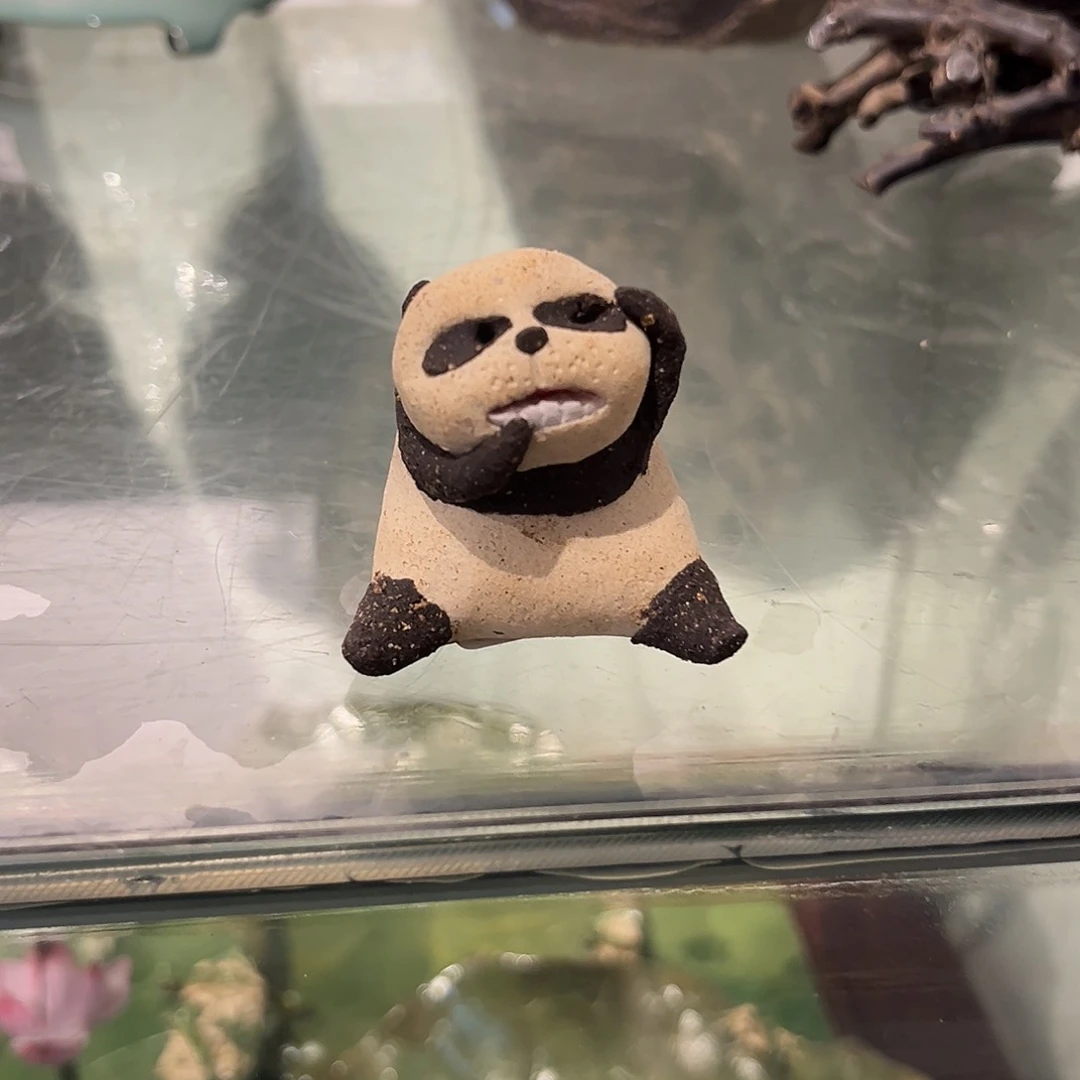 良**茶小熊猫摆件一物一件纯手工
