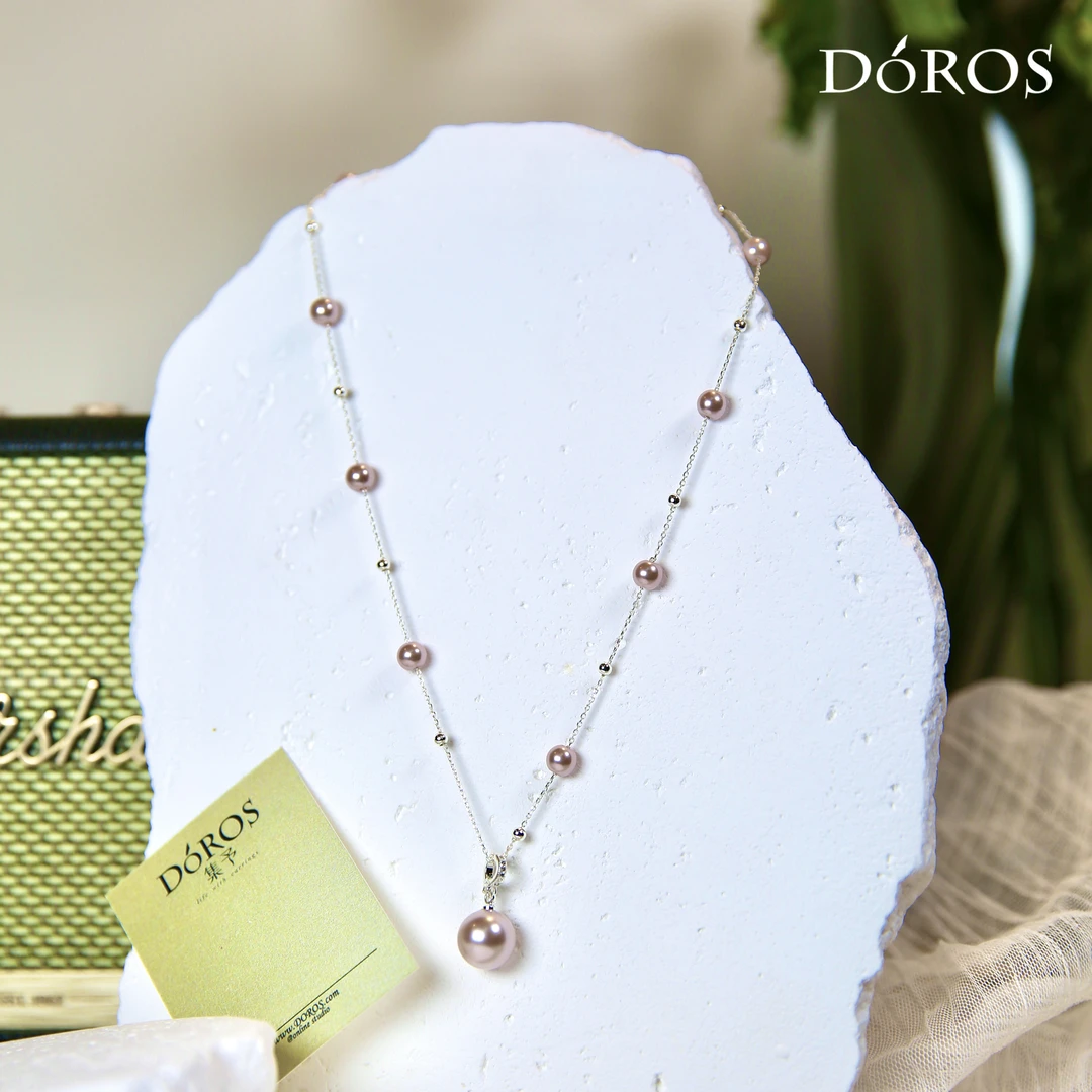 铜合金仿珍珠项链 轻奢简约096曼塔玫瑰色珍珠气质锆石微镶锁骨链